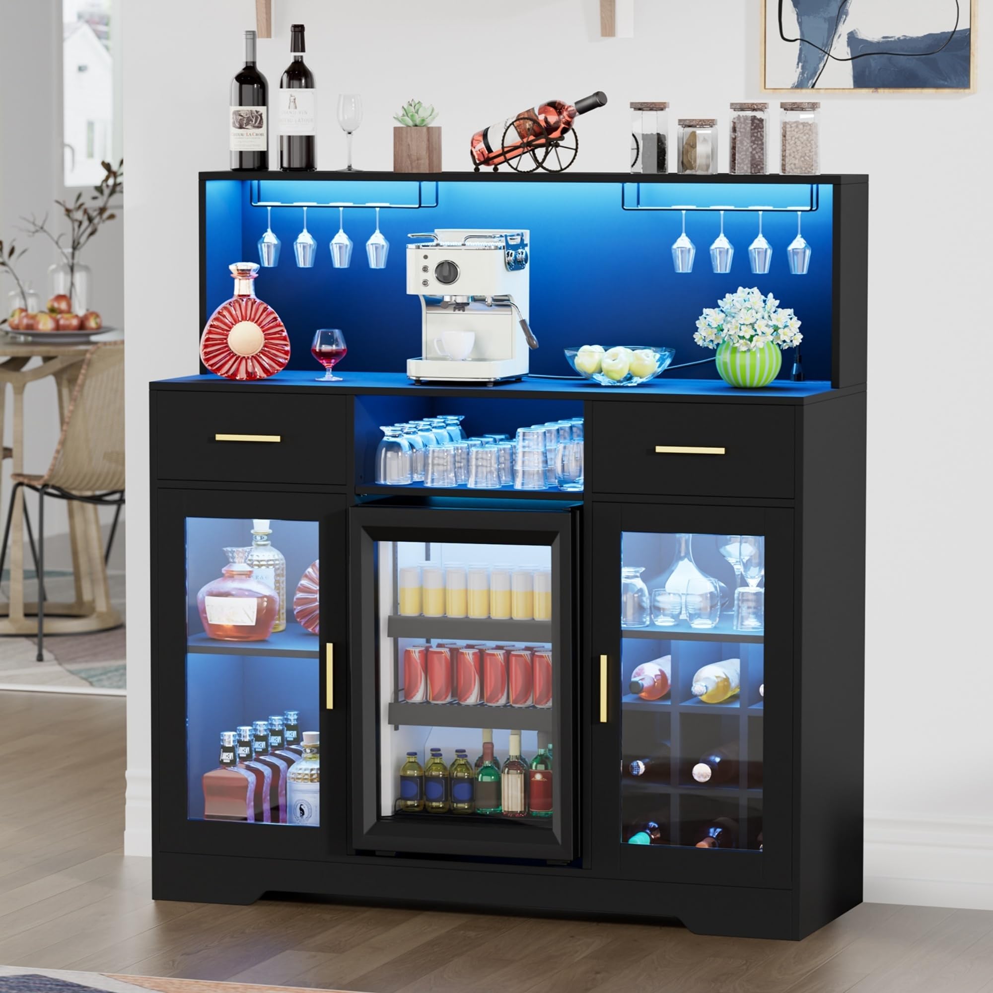 Home Bar And Fridge - ثلاجة صغيرة مع وحدة تخزين، خزائن