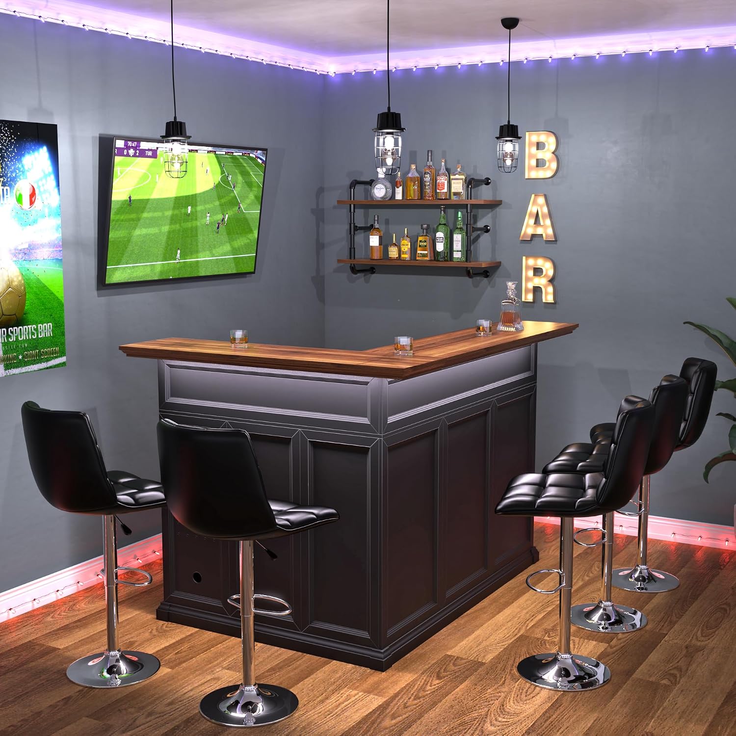 خزانة بار منزلية على شكل حرف L - مراجعة Home Bar Setup وسعره